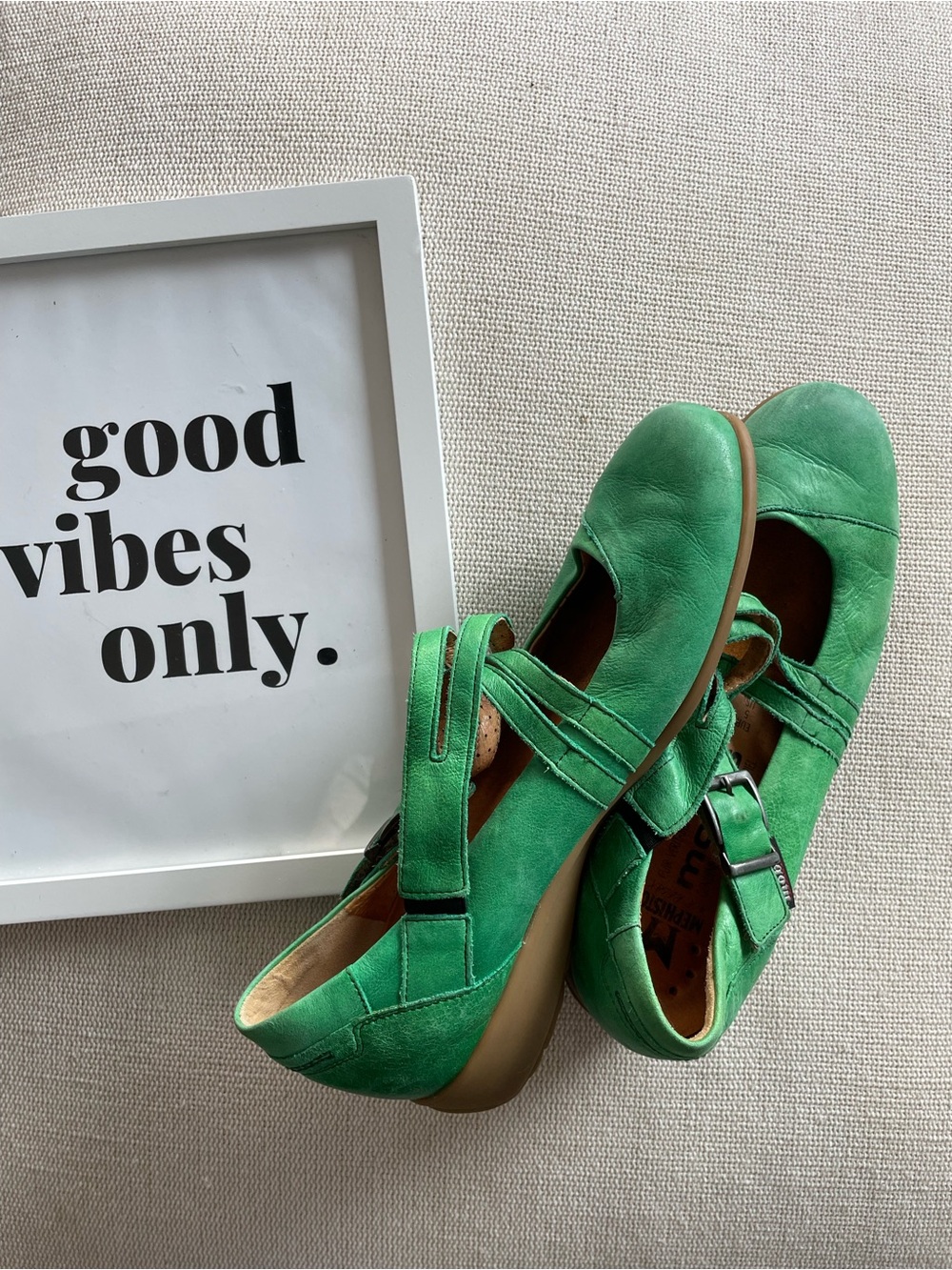 Mephisto Mobils Mary Jane Green Suede Flats